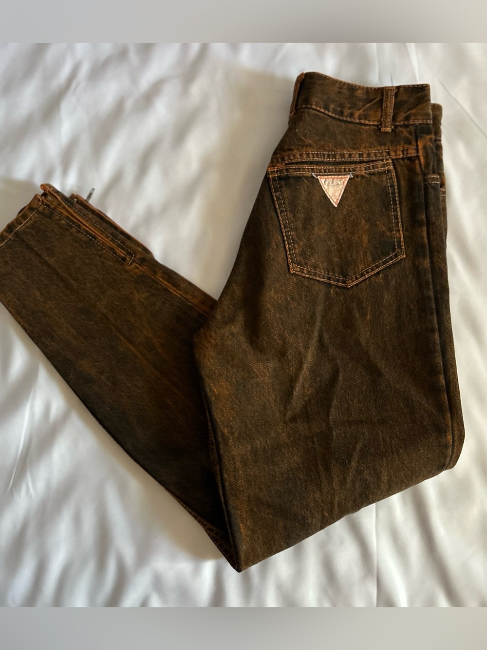 Vintage Guess Brown Acid Wash High Waisted Tapered Mom Jeans Size 30 1980s